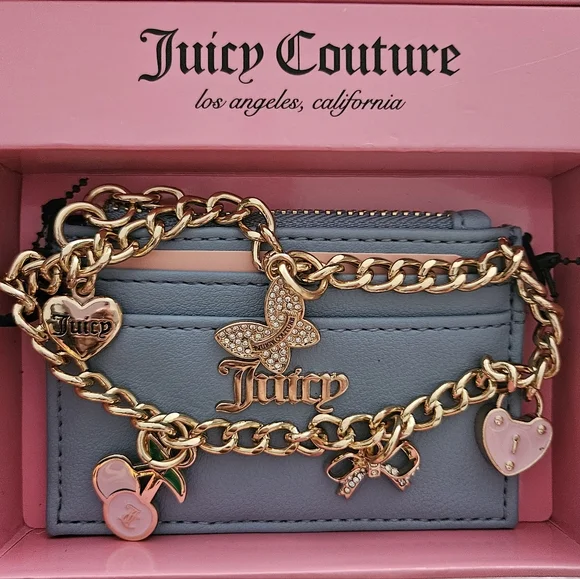 NWT Juicy Couture Blue Card Holder with Gold Zipper & Accents - Picture 1 of 3
